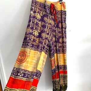 Hot palazzo wide leg wrap pants BoHo hippie hobo festival Zen print lagenlook